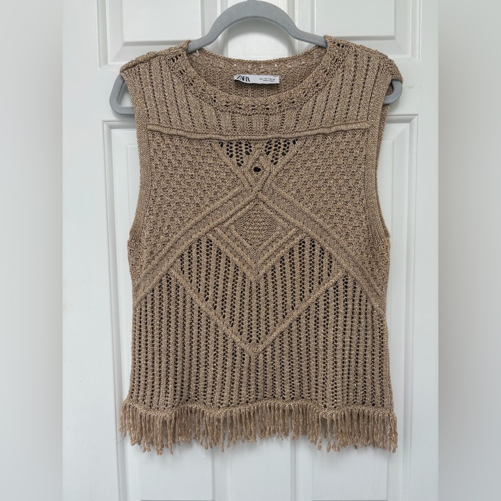 Zara Metallic Fringe Tank Top